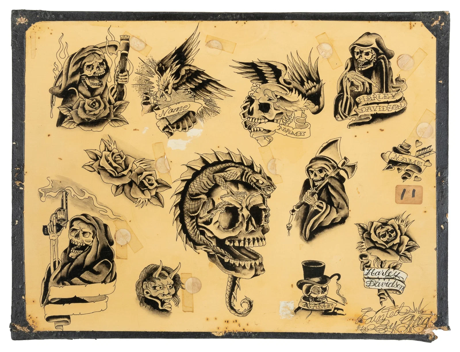 Twelve Black and Gray Flash Designs by Greg James. East LA, 1982