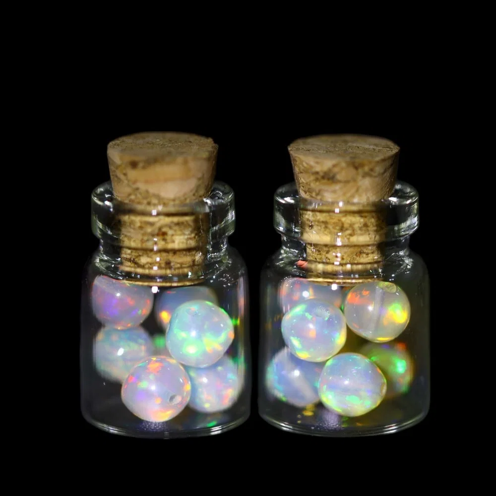 Twin Pack - 4.5mm Ethiopian Opal Ball in Display Jar - Bottle Size 1.5cm , 78C