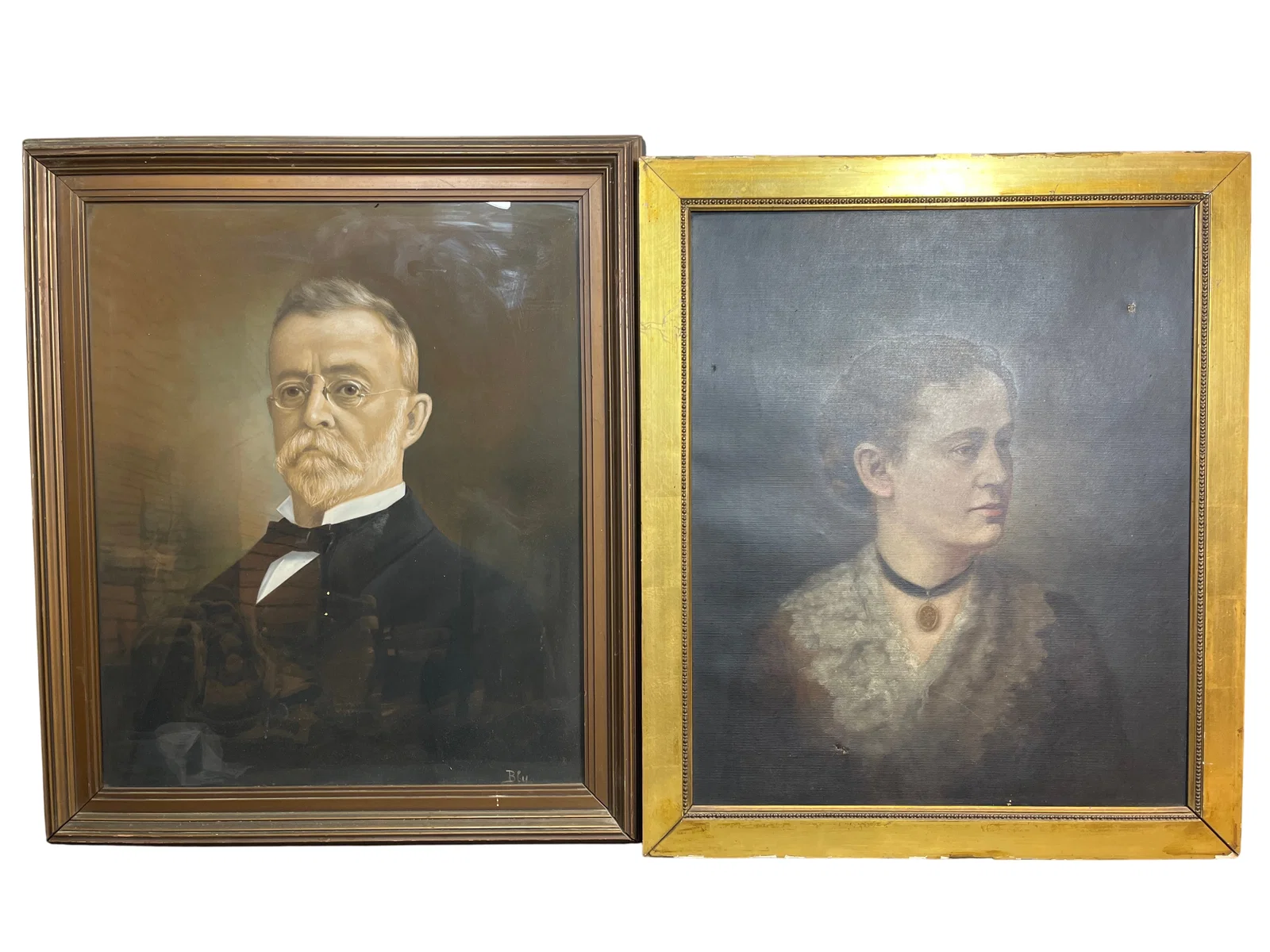 Two Antique Framed Portraits of a Man and Woman