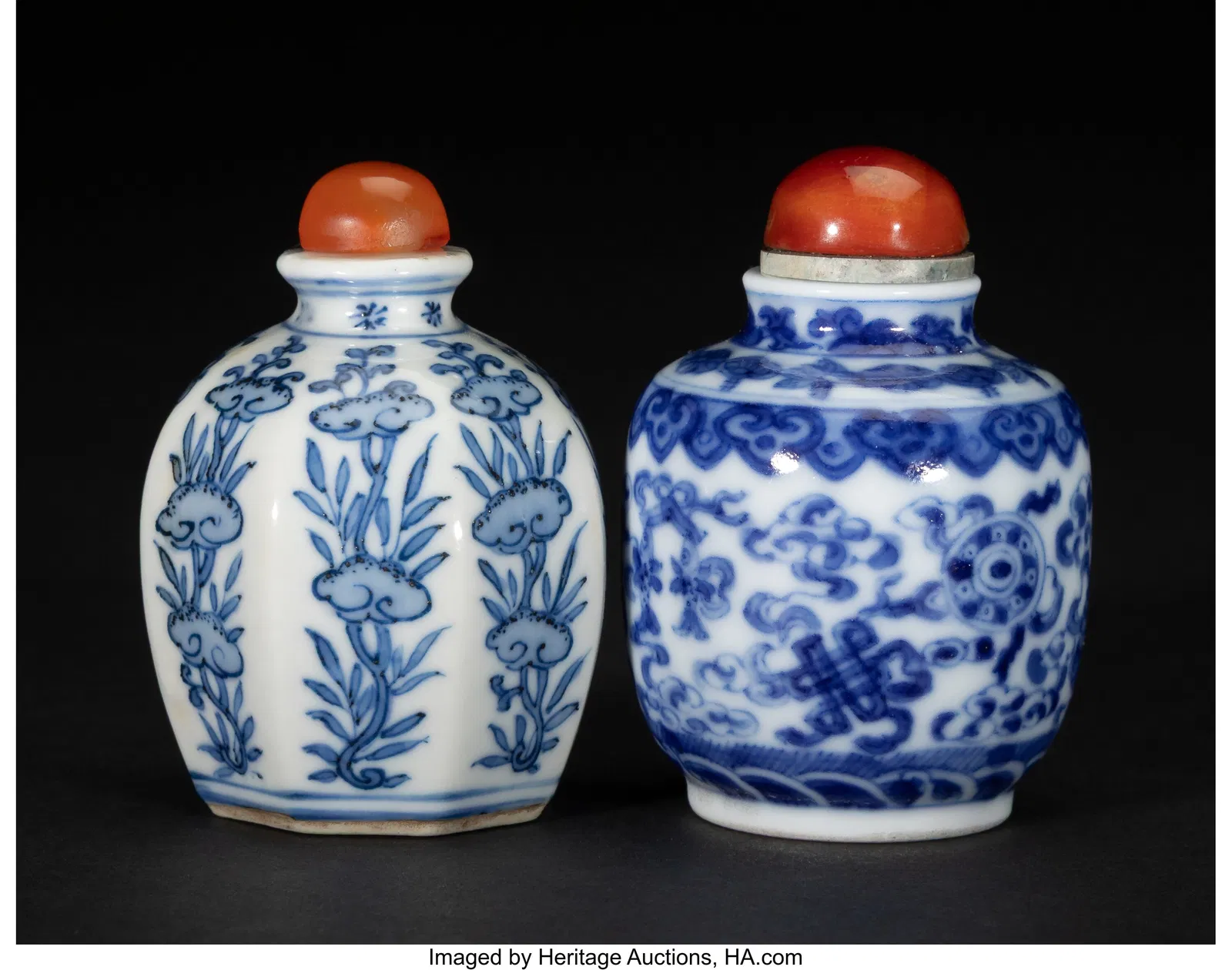 Two Chinese Blue and White Snuff Bottles, late Q