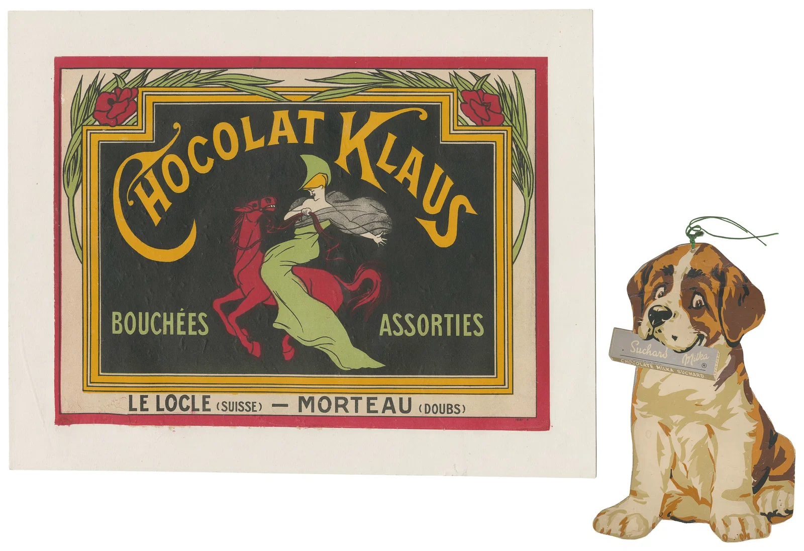 Two chocolate advertising items.