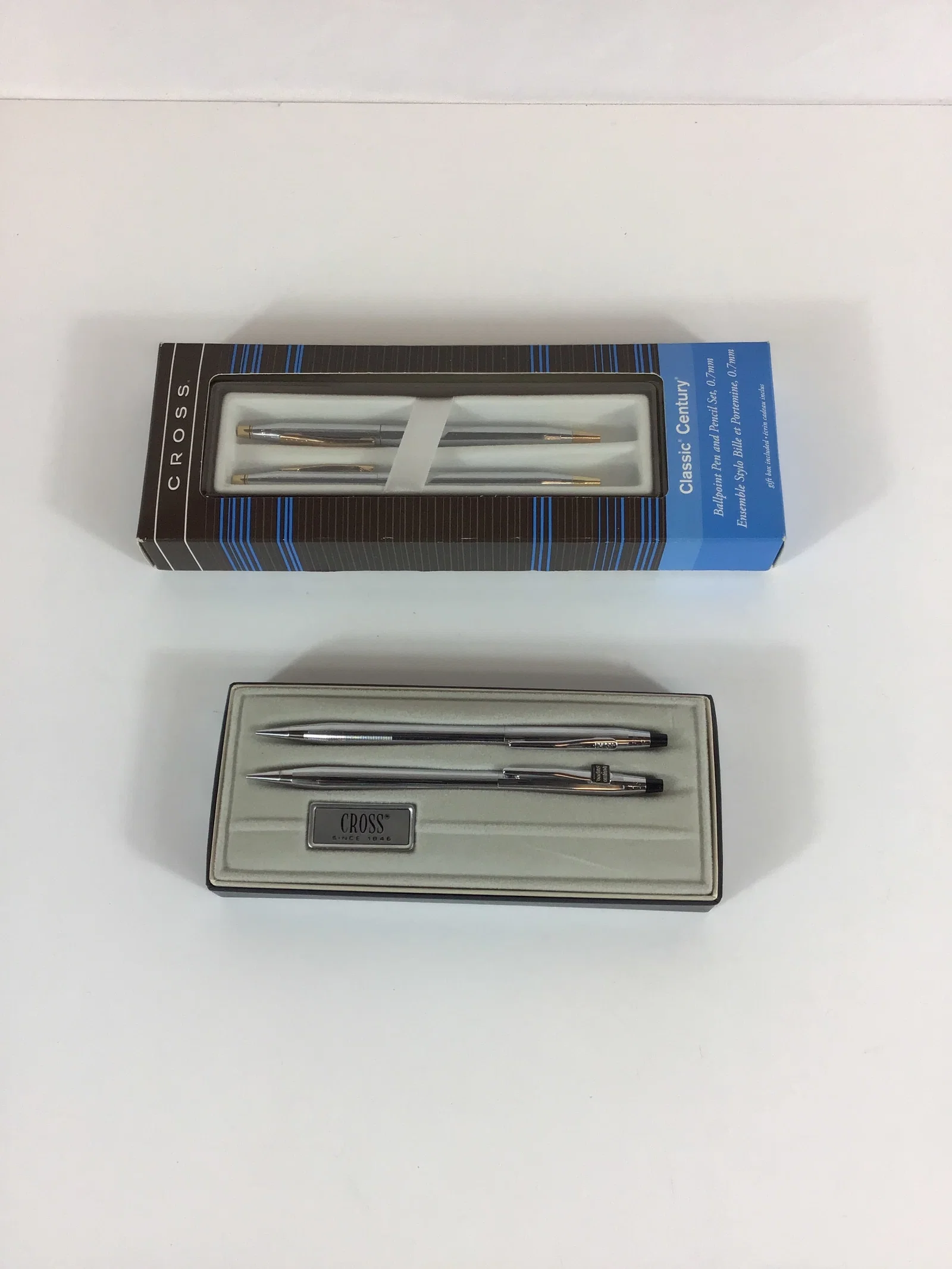 Two Cross Classic Century Lustrous Chrome Ballpoint Pen and Mechanical Pencil Sets