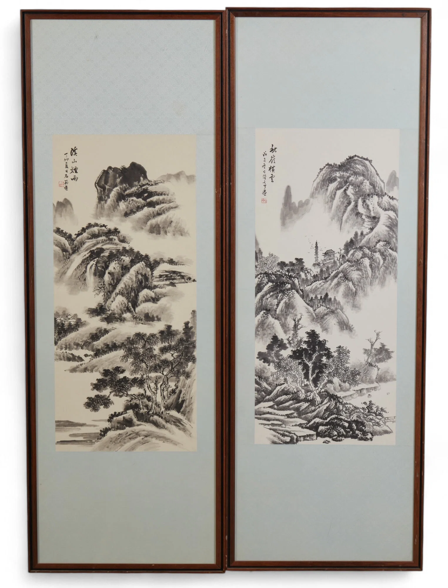 Two framed Chinese landscape scenes