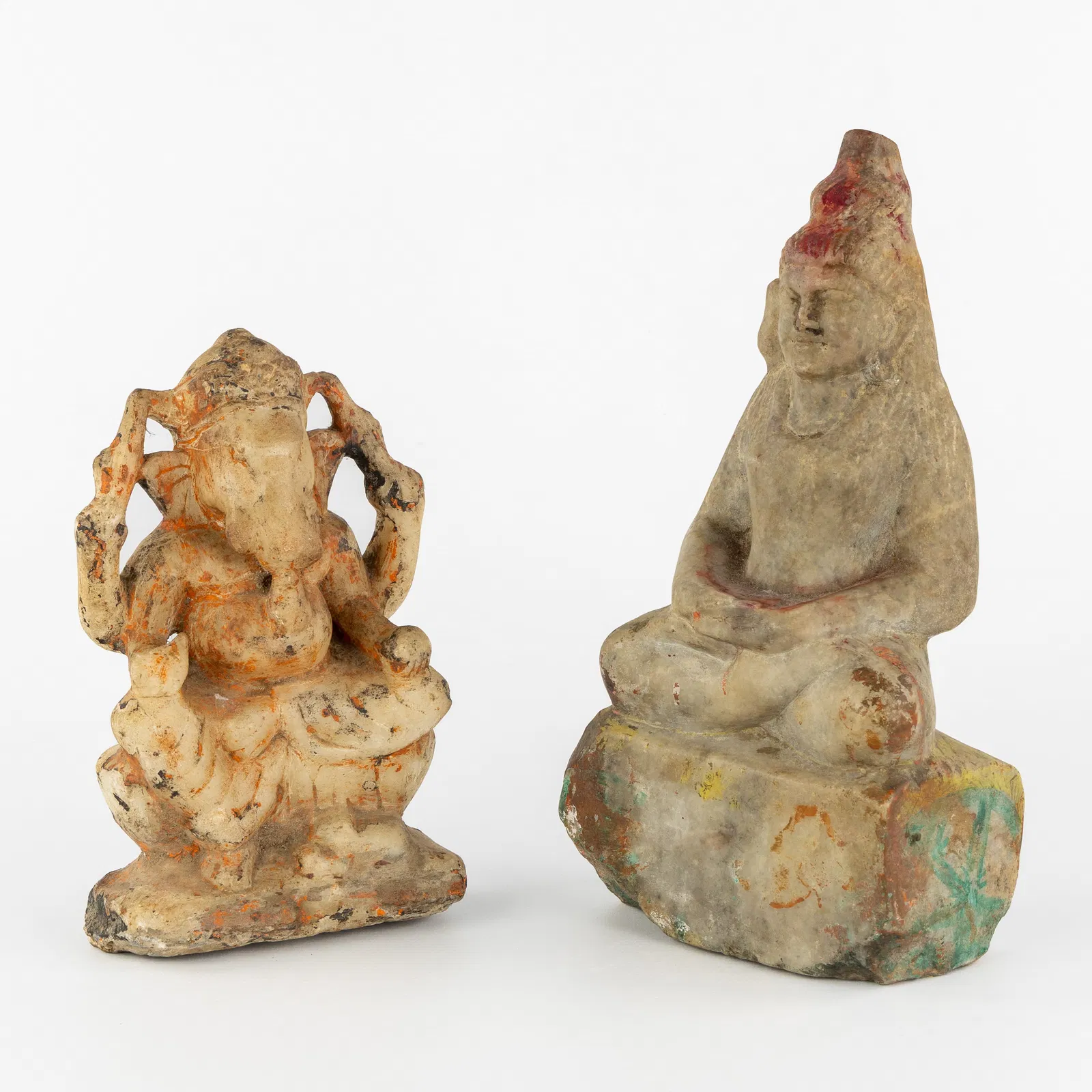 Two Indian alabaster sculptures, Ganesha and Shiva, 19th C.