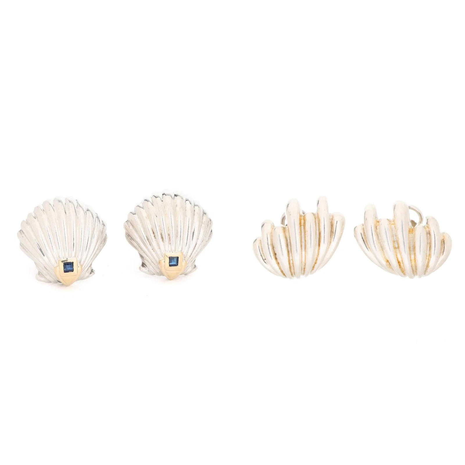 Two Pairs of Silver Shell Motif Earrings, Tiffany & Co.