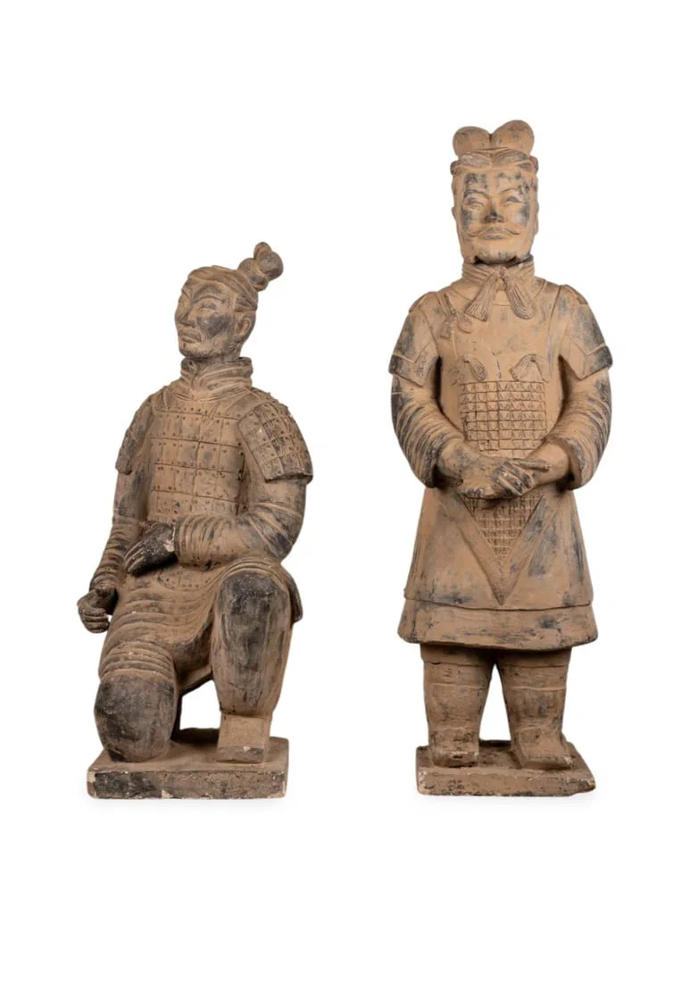TWO QIN DYNASTY STYLE TERRACOTTA WARRIOR FIGURES
