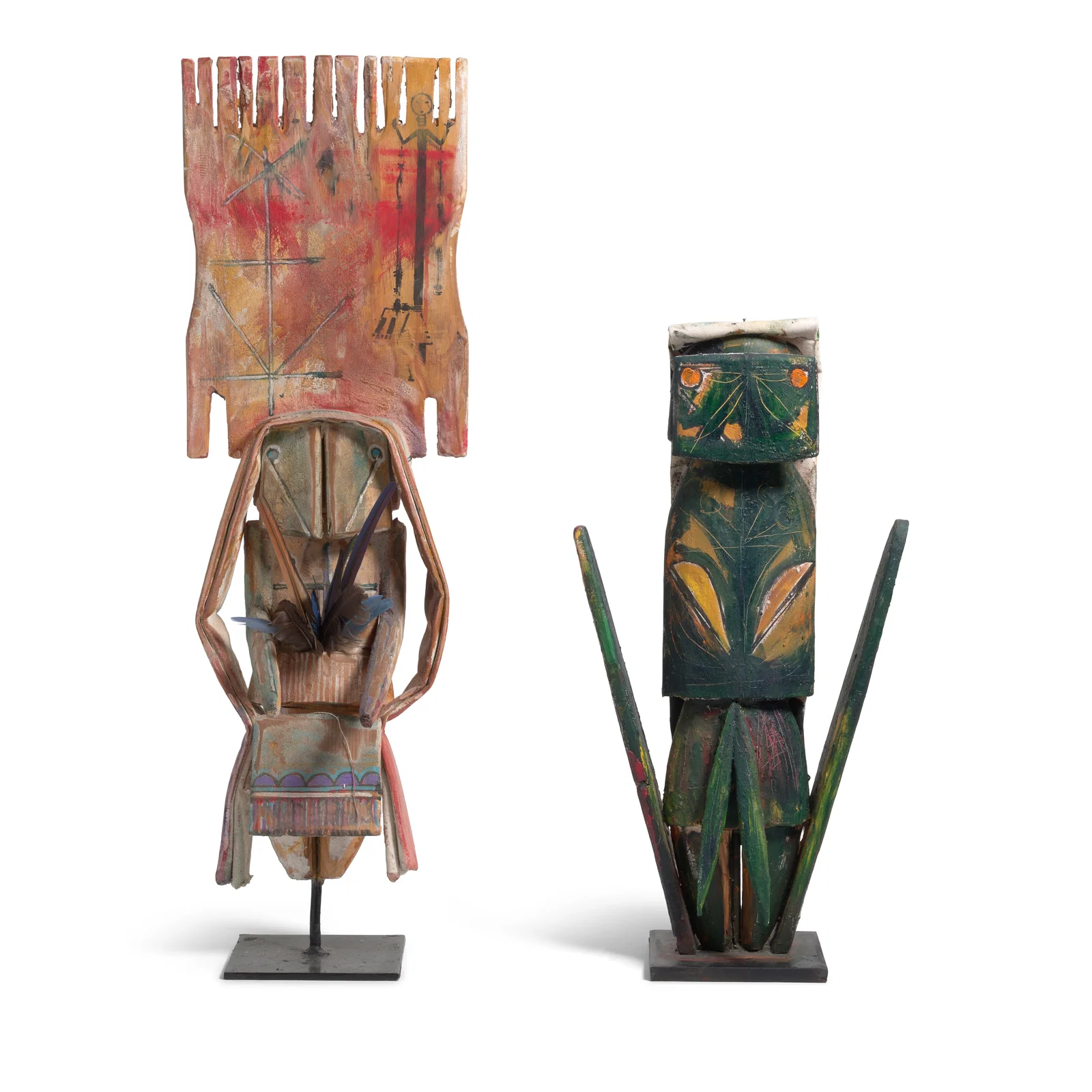 Two Sheldon Harvey mixed-media sculptures, 'Yei-Tablita,' 2010, and 'Dark Altar'