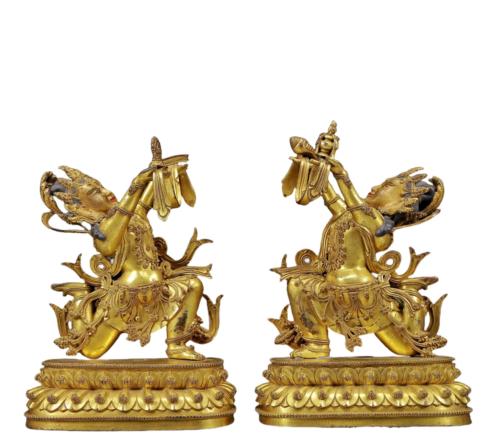 Two solemn gilt bronze statues of Bodhisattva