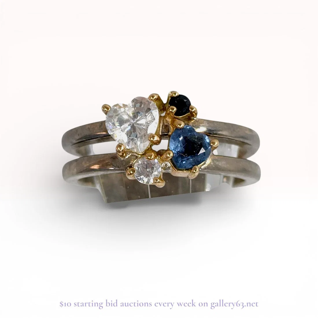 Two-Tone 18K Gold and Sterling Silver Multi-Stone Cluster Ring