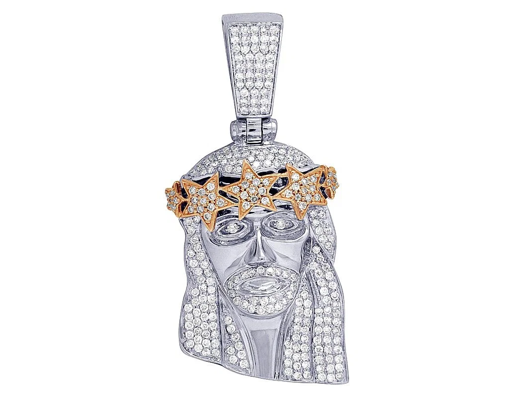TWO-TONE HEAD STAR CROWN REAL DIAMOND CHARM PENDANT