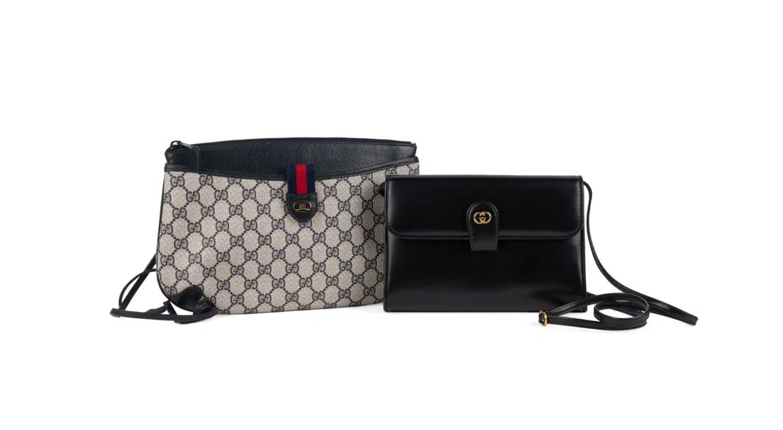 TWO VINTAGE GUCCI PURSES, LEATHER AND GG CANVAS