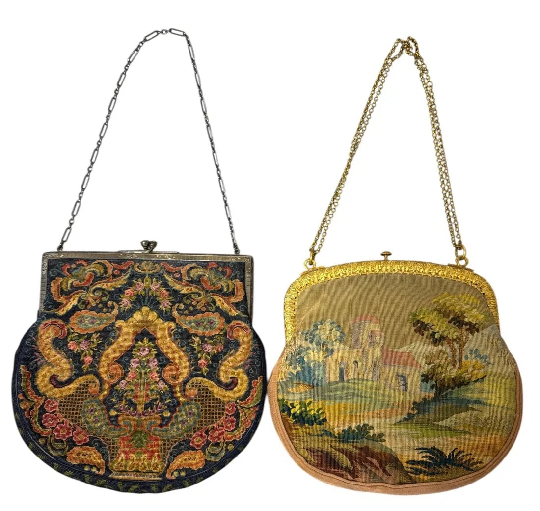 Two Vintage Petit Point French Tapestry Evening Purses