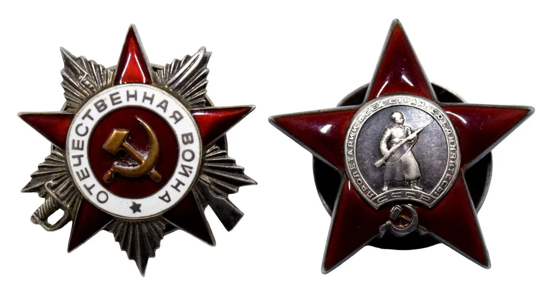 Two WWII Russian Soviet Orders -Order of Patriotic War, 2nd class and Order of Red Star