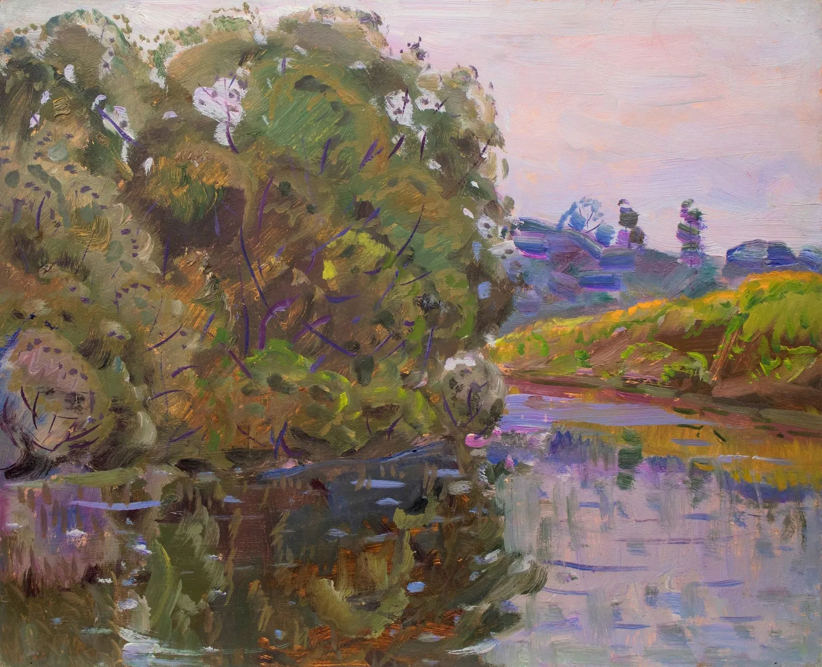 Tyukha Ivan (Ukrainian artist), "Silent river", oil on cardboard