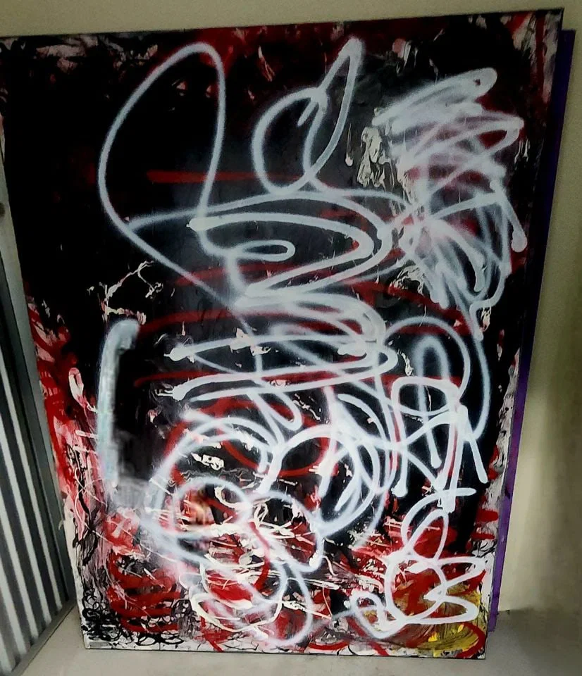 Ultra-Large Striking Modern Abstract Graffiti Style Oil Painting. Unsigned.