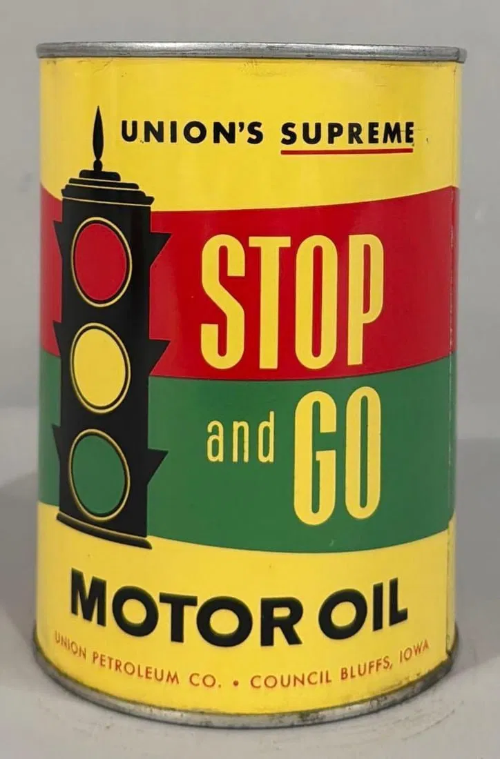 Union Stop & Go Motor Oil Quart Round Metal Can (TAC)