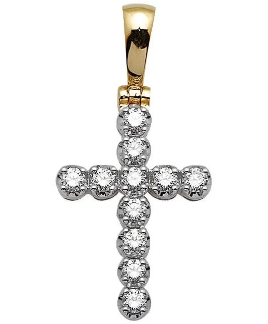 UNISEX 10K YELLOW GOLD ONE ROW CROSS DIAMOND PENDANT CHARM