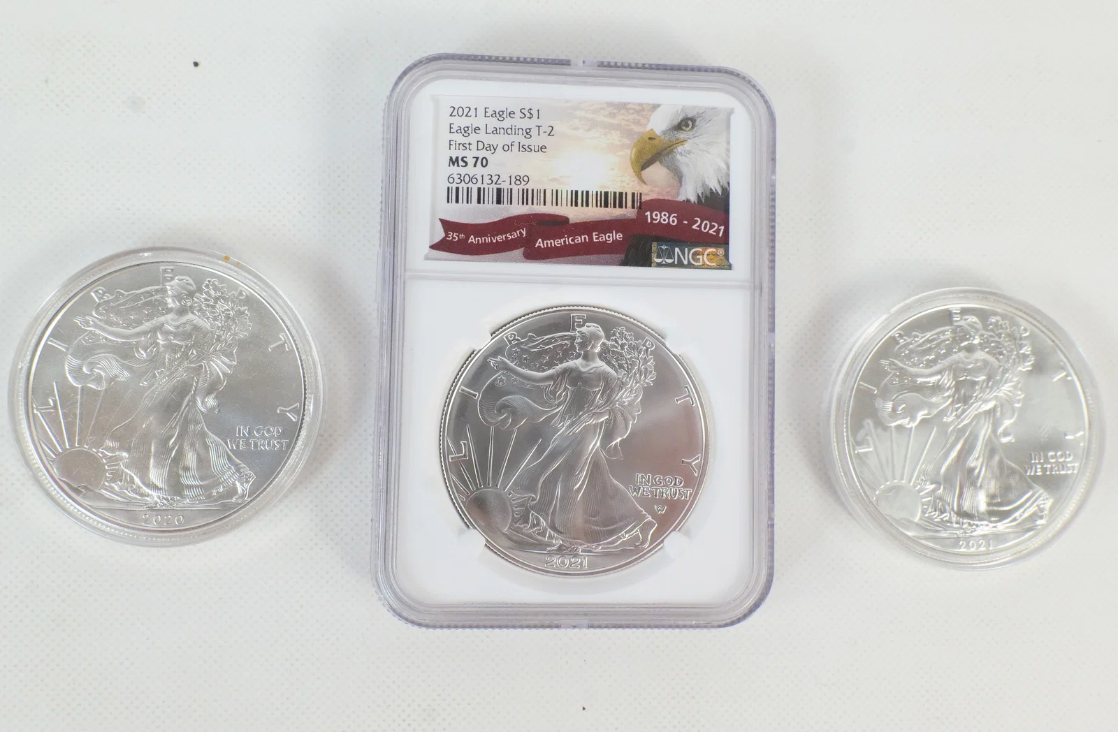 US 2020-2021 $1 American Silver Eagle Trio