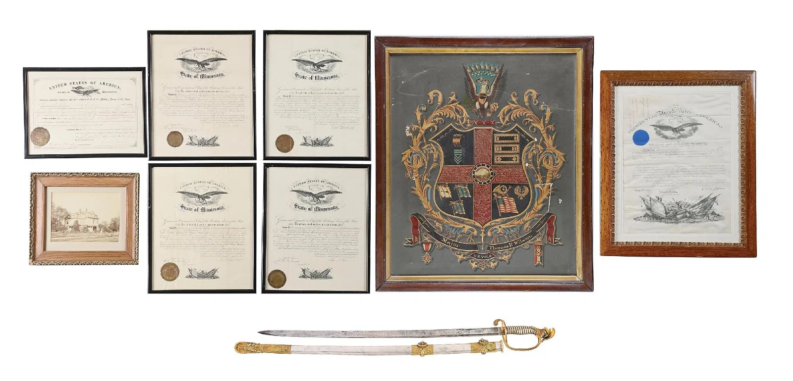 US CIVIL WAR TIFFANY PRESENTATION SILVER GRIP M1850 STAFF AND FIELD SWORD PRESENTED TO BREVET