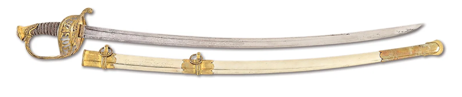 US M1850 PRESENTATION GRADE STAFF AND FIELD OFFICER'S SWORD PRESENTED TO 1ST SRGT BROWNING.