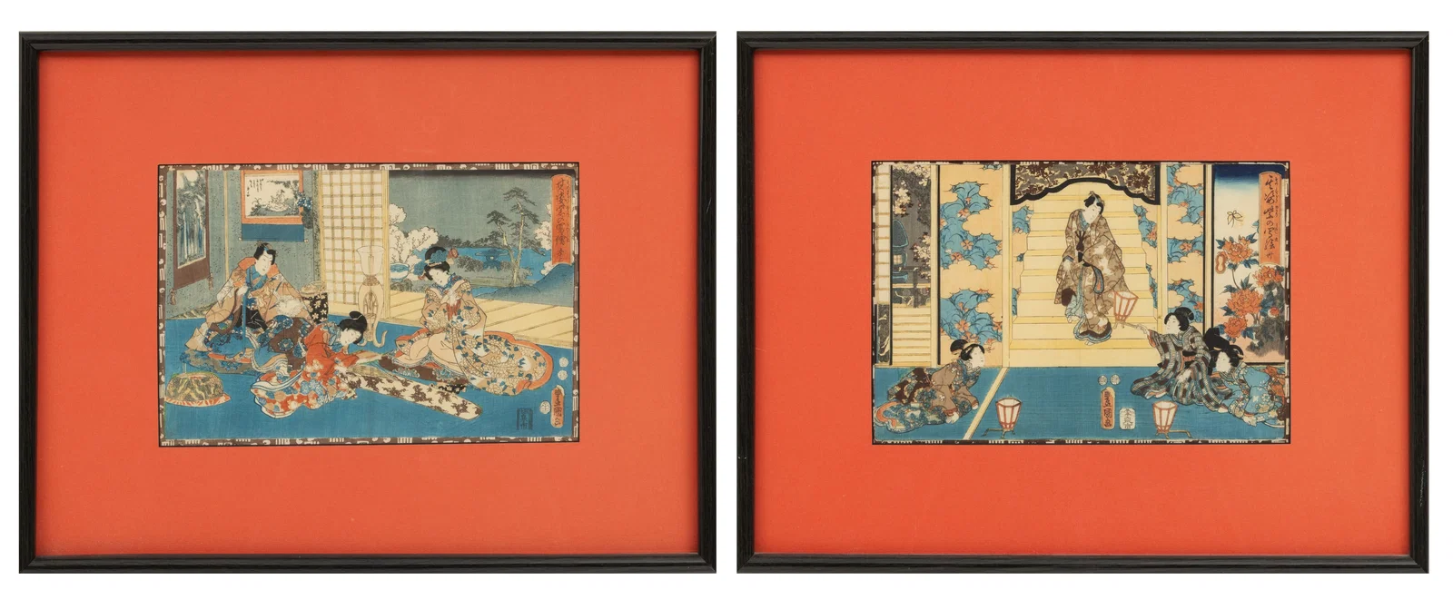 Utagawa Kunisada (Toyokuni Iii) (Japanese, 1786-1865) Japanese Pair of Woodblock Prints 1847-1852, H