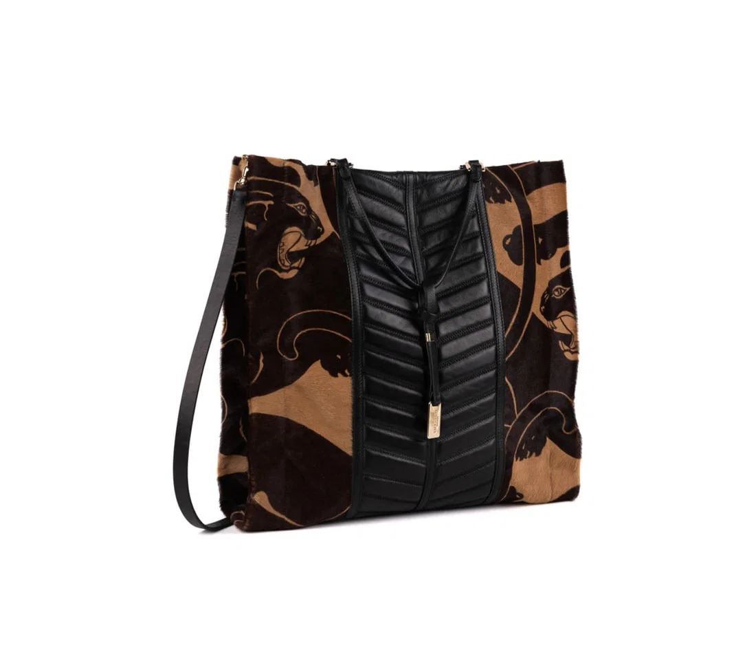 VALENTINO GARAVANI PANTHER PRINT CALF HAIR TOTE