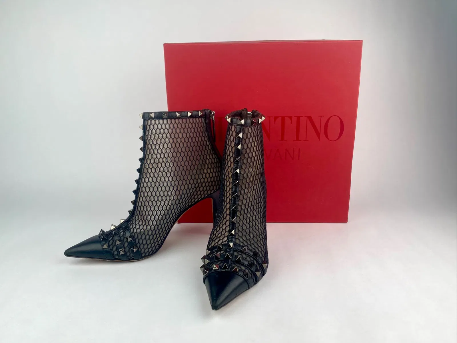 Valentino Garavani Rockstud Alcove Mesh Ankle- Boots, Size 38 w/ Box