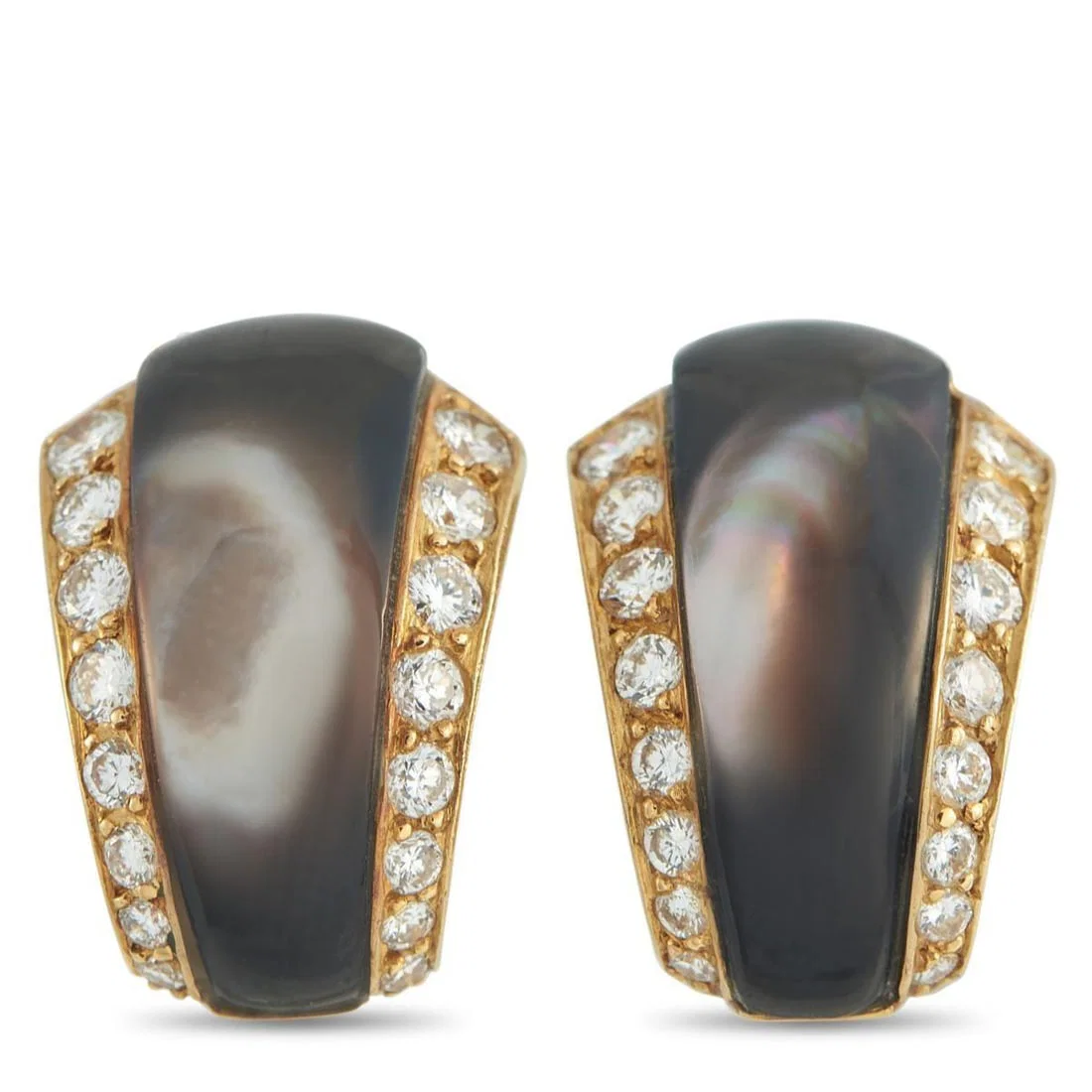 VAN CLEEF & ARPELS 18K YELLOW GOLD 0.70CT DIAMOND AND MOTHER OF PEARL CLIP-ON EARRINGS