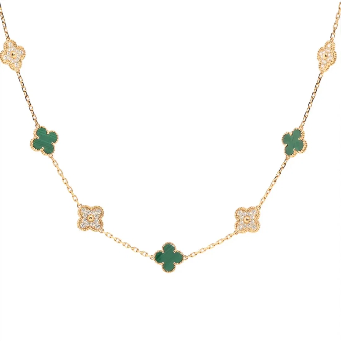 VAN CLEEF & ARPELS ALHAMBRA MALACHITE DIAMOND NECKLACE