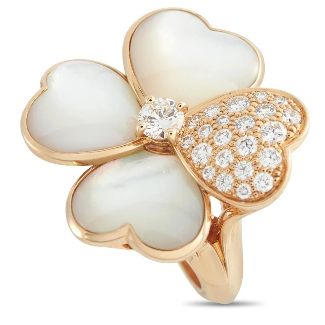 VAN CLEEF & ARPELS COSMOS 18K ROSE GOLD DIAMOND AND MOTHER OF PEARL RING