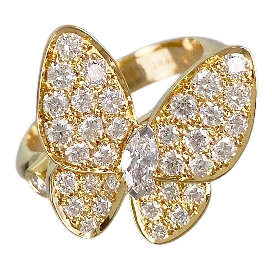 VAN CLEEF & ARPELS TWO BUTTERFLY YELLOW GOLD DIAMOND RING