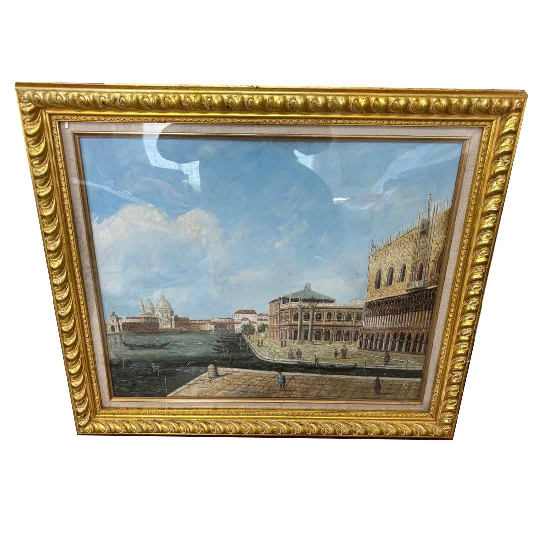 Venice landscape oil painting, already framed.