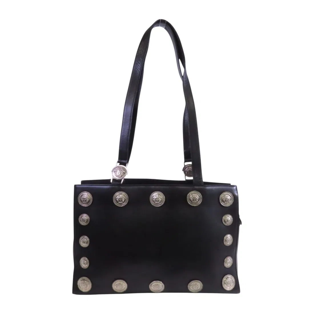 VERSACE Black Calfskin Leather Tote Shoulder Bag