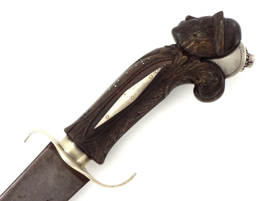 Very Rare 18th-19th C. LUZON FILIPINO-SPANISH Sword Carved Figural Hilt & Silver Mounts