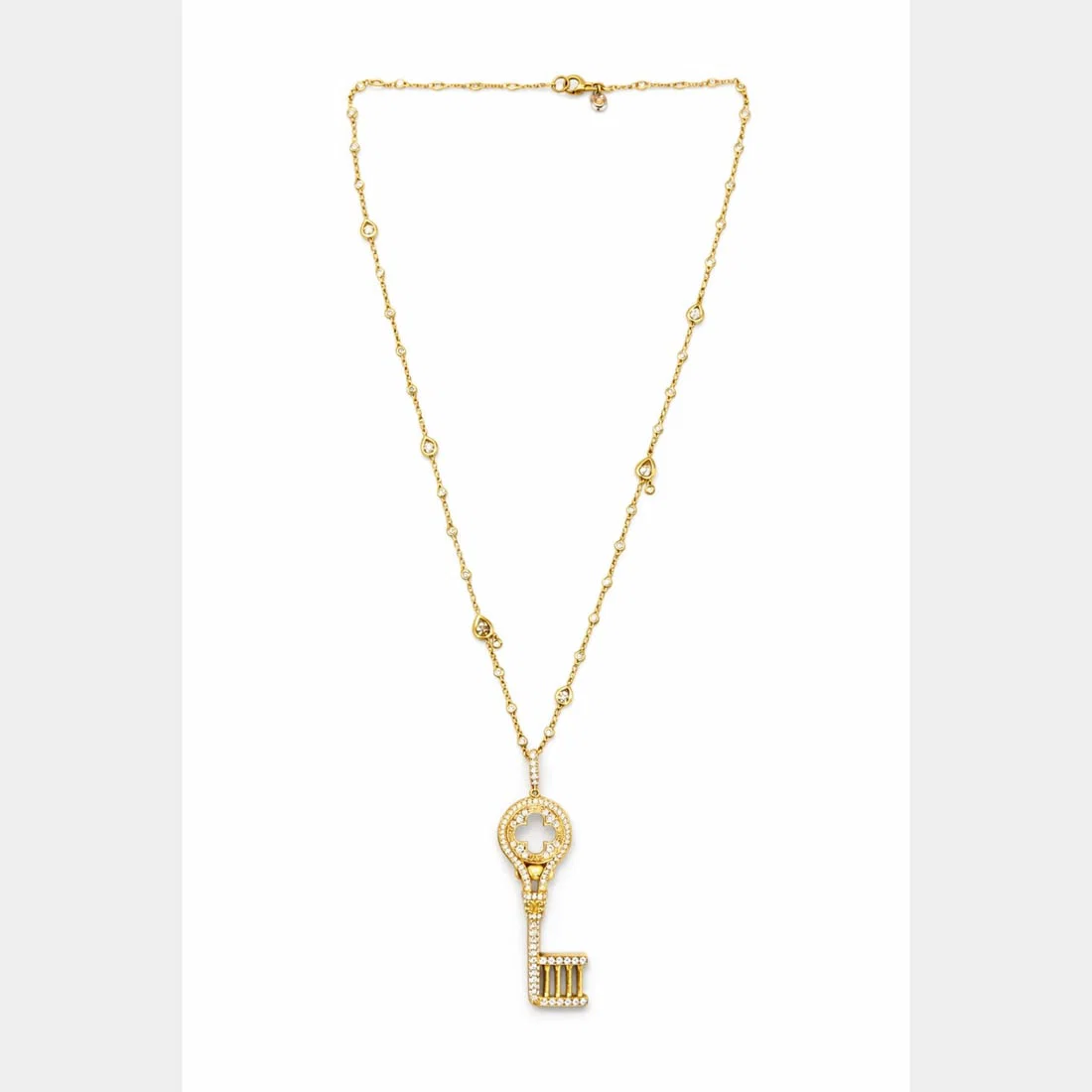 VESCO 18K Yellow Gold Diamond Necklace & Key Pendant