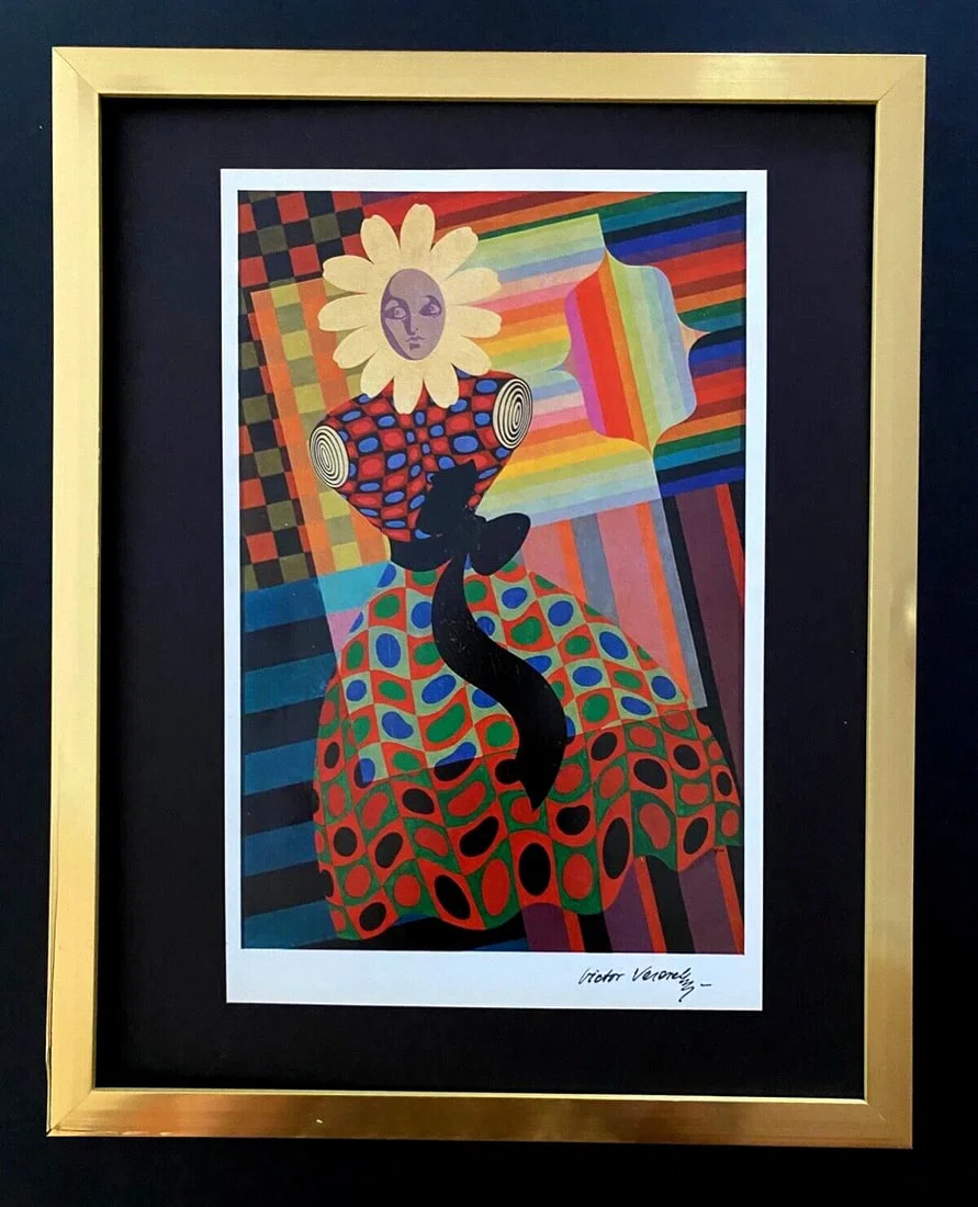 VICTOR VASARELY + SIGNED GEOMETRIC ABSTRACT PRINT FROM 1970 + WITH NEW FRAME