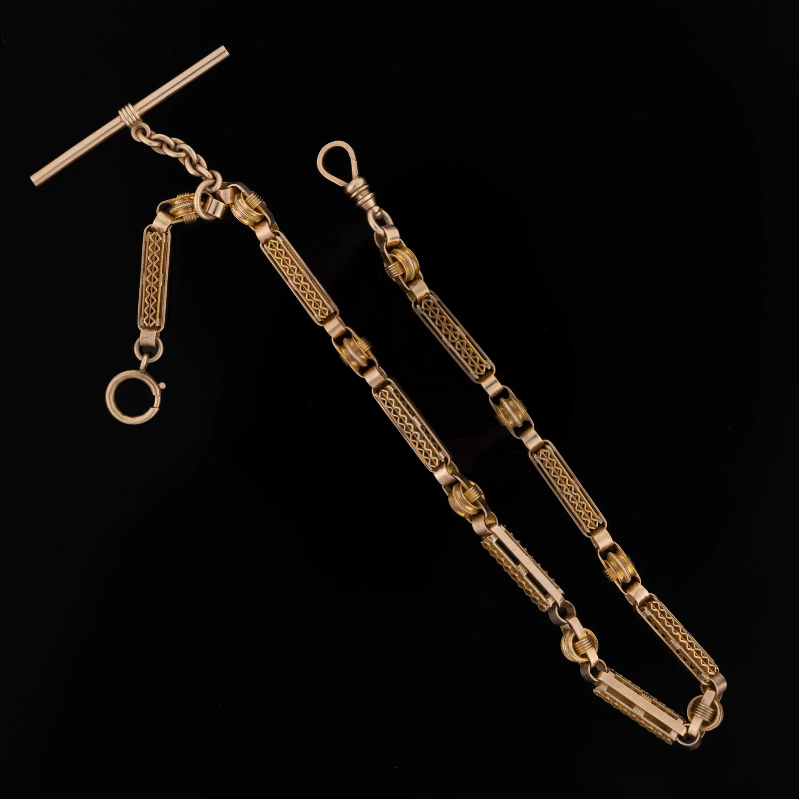 VICTORIAN / ANTIQUE 10K YELLOW / ROSE GOLD FANCY-LINK POCKET WATCH CHAIN