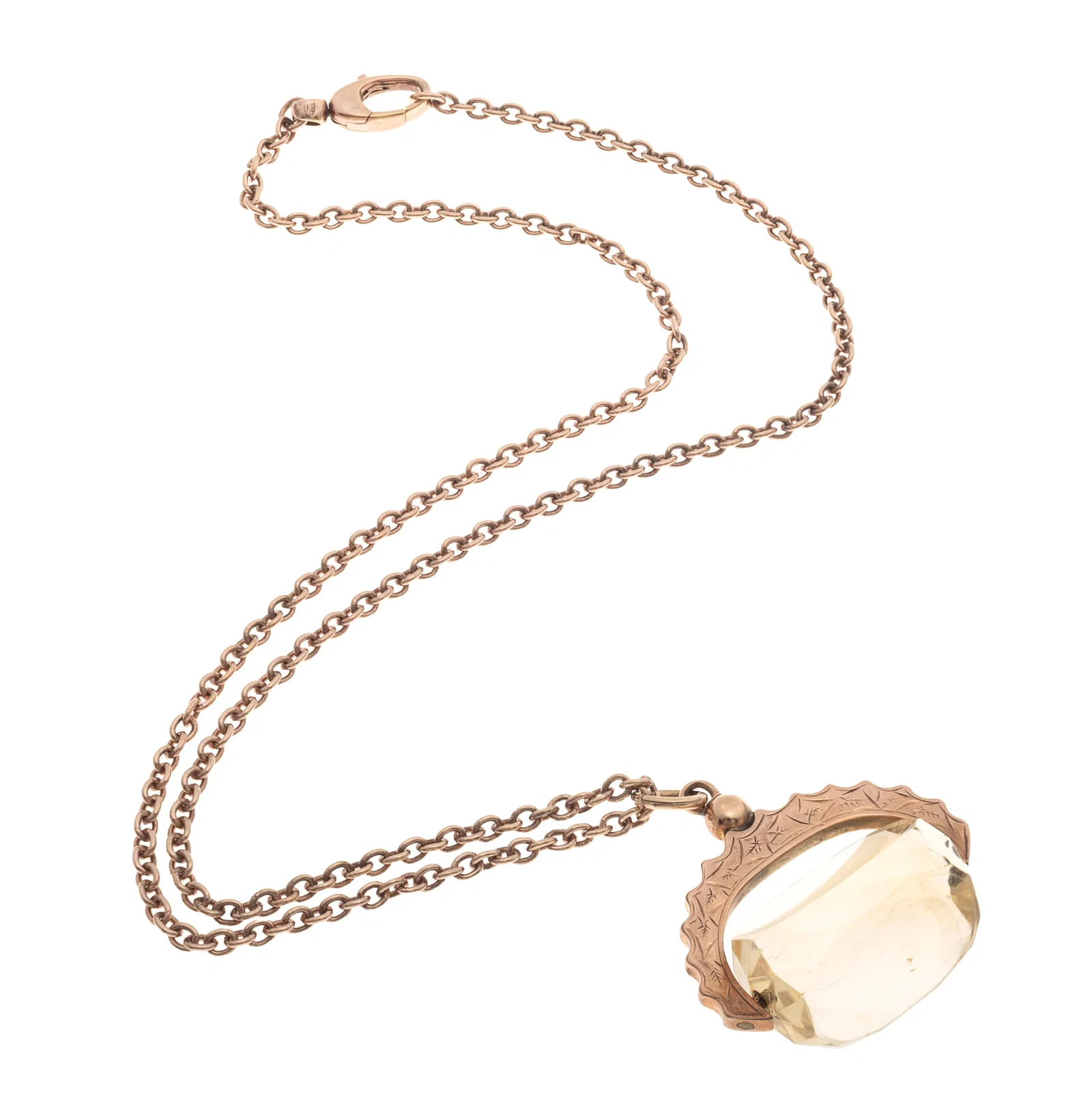 Victorian Citrine, 9k Rose Gold Spinner Fob with Vermeil Chain