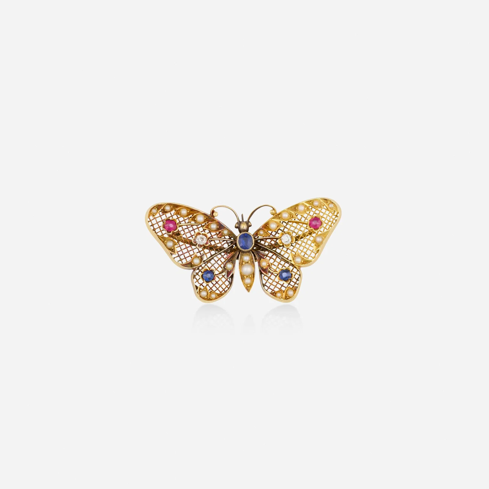 Victorian, Multi-gem, diamond, and gold brooch