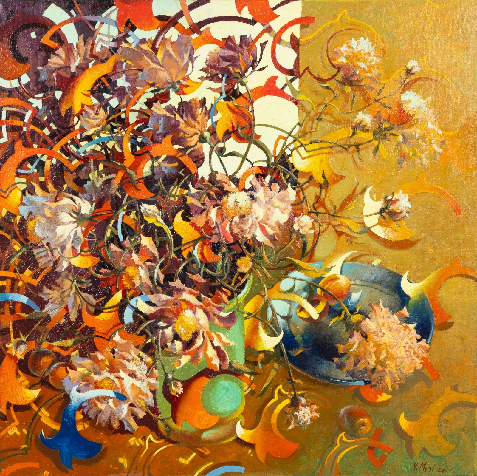 Viktor Musi (1963) 'Colorfull Flowers' Oil on canvas. (2001)