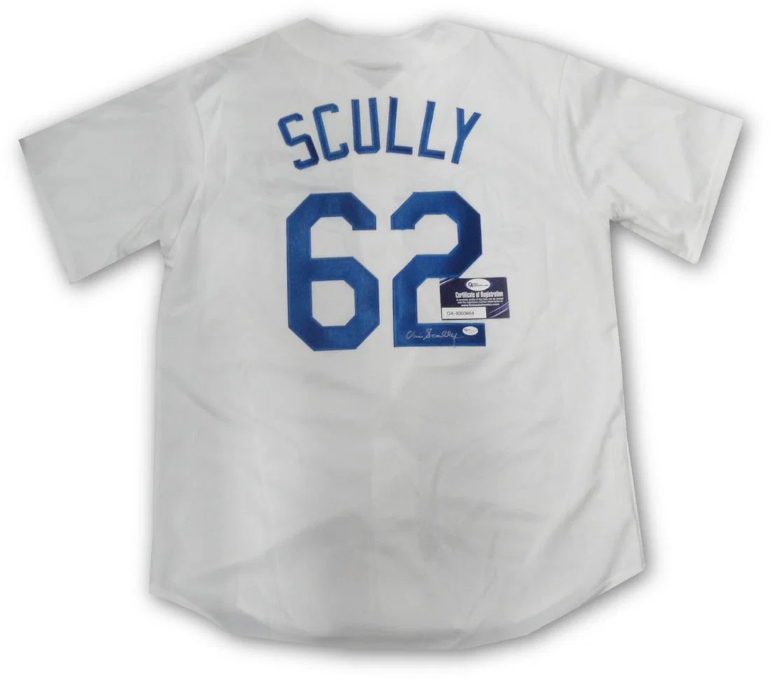 Vin Scully Autographed Dodgers Jersey #62 Online Authentic