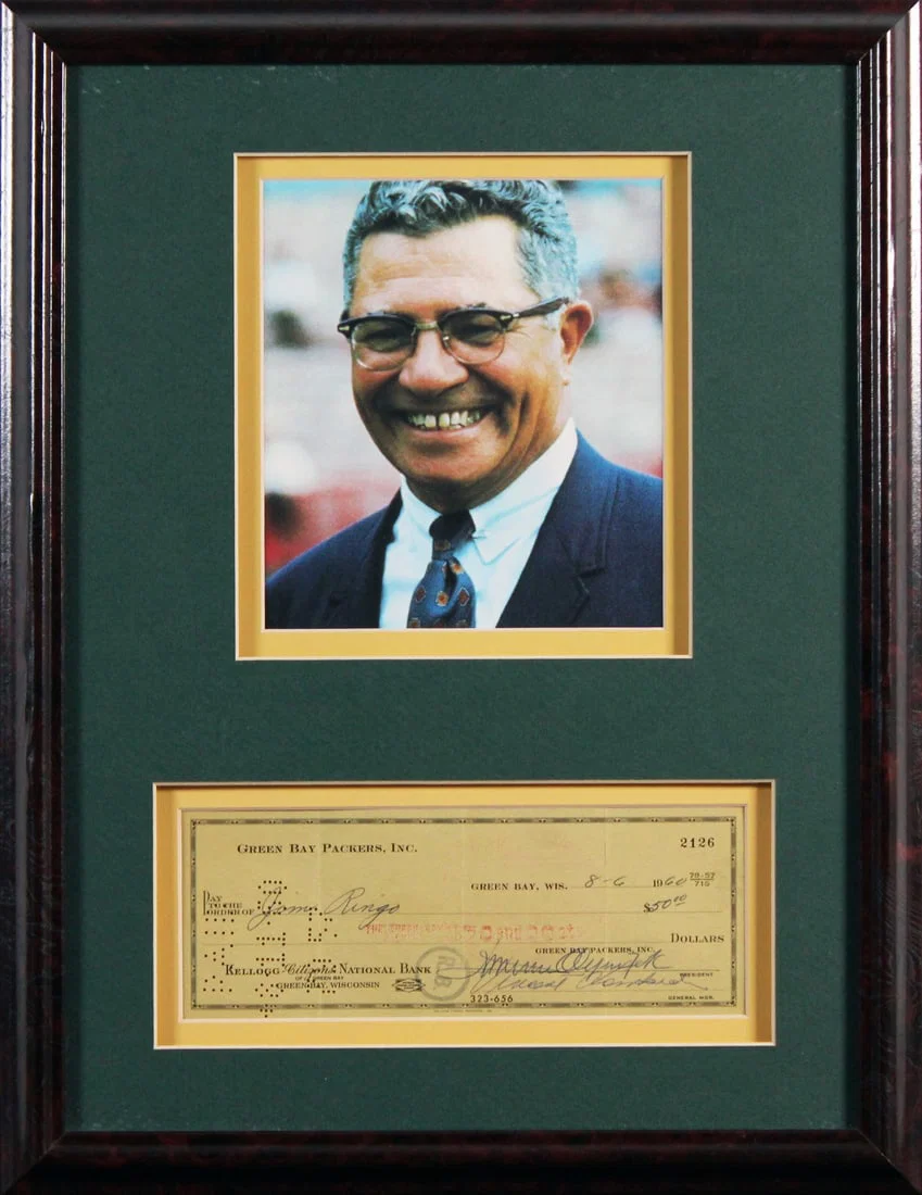 Vince Lombardi Signed Framed 1960 Green Bay Packers Check BAS AE13294
