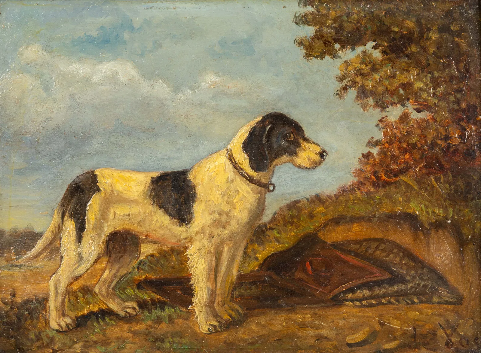 Vincent De Vos (1829-1875) 'Hunting Dog and Game Bag', oil on panel.