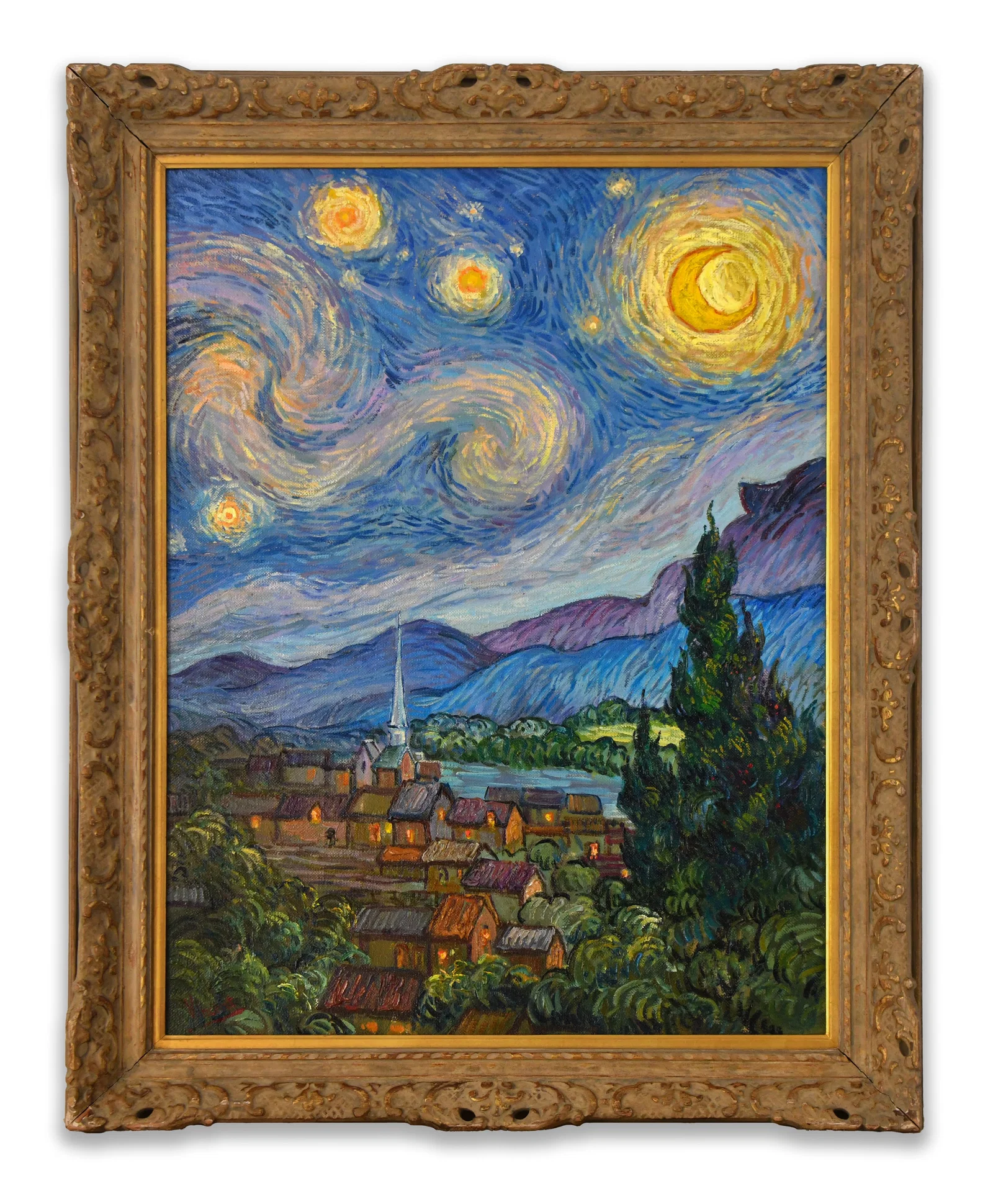 VINCENT VAN GOGH (1853–1890), VILLAGE UNDER A STARRY SKY, OIL ON CANVAS