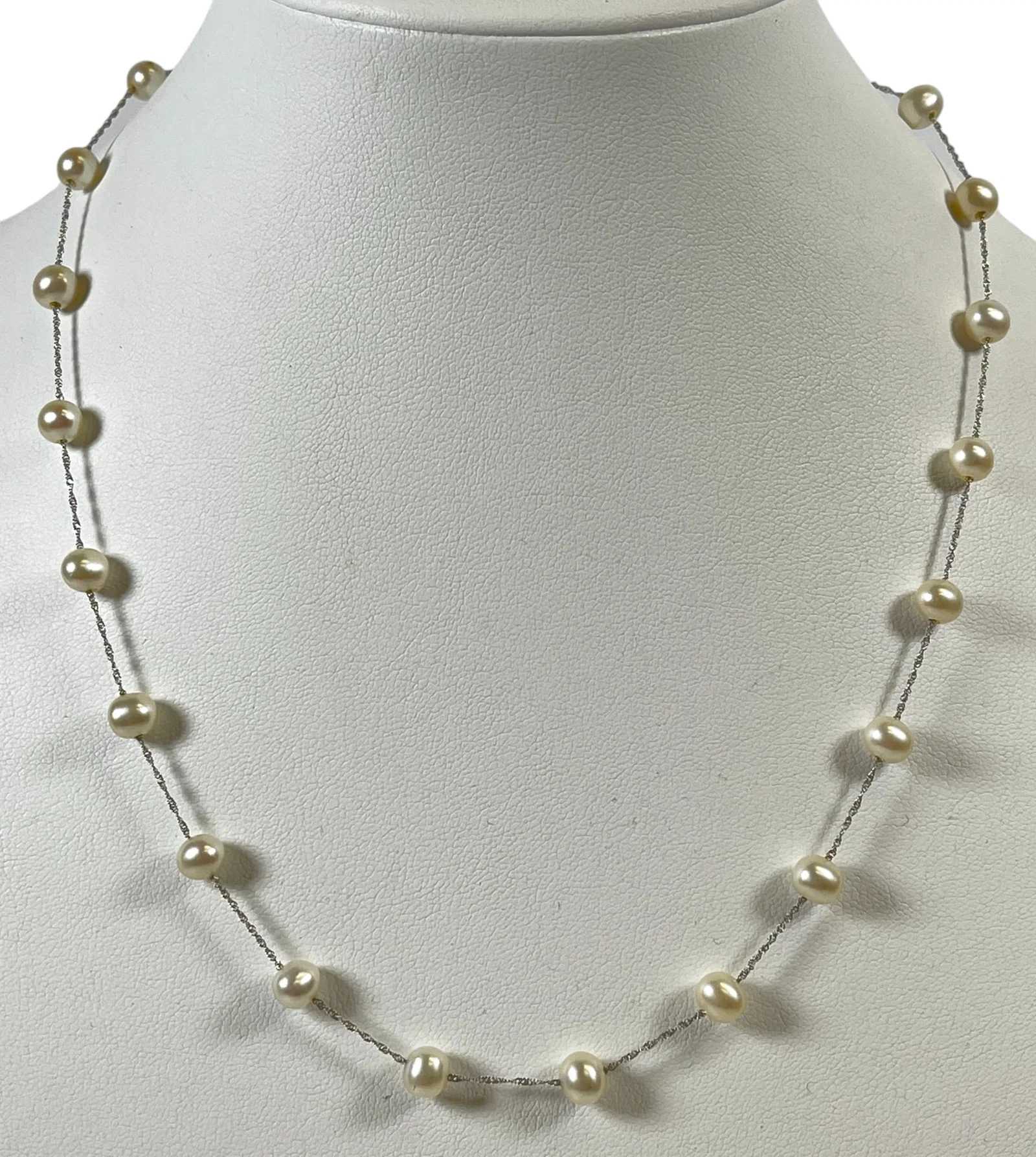 Vintage 14k White Gold & Cultured Pearl Necklace