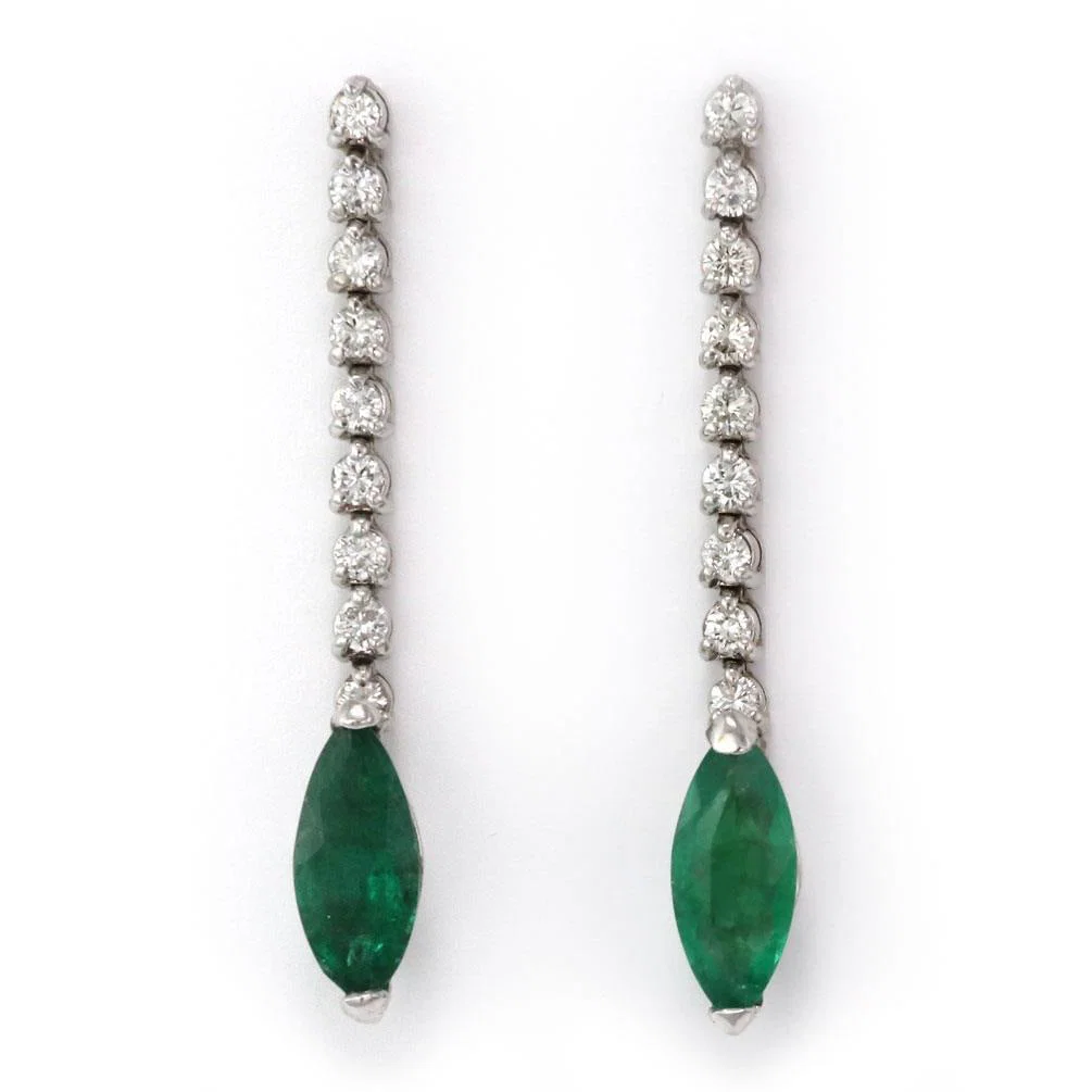 Vintage 14k White Gold Emerald Diamond Dangle Earrings 3 Carats