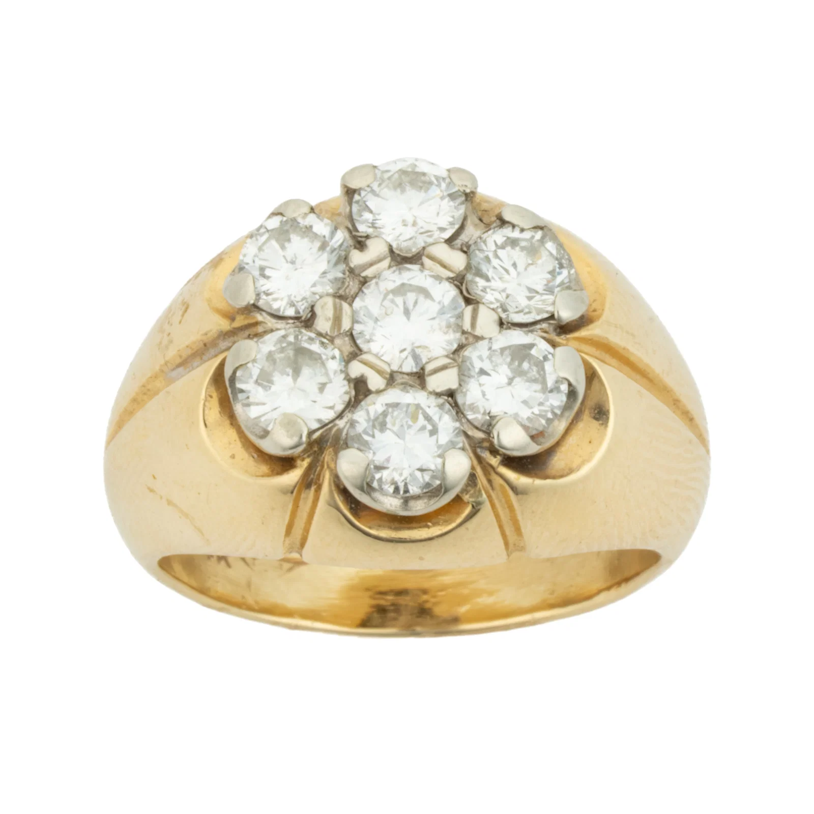 VINTAGE 14K YELLOW GOLD AND APPROX. 1.75 CTW DIAMOND CLUSTER RING