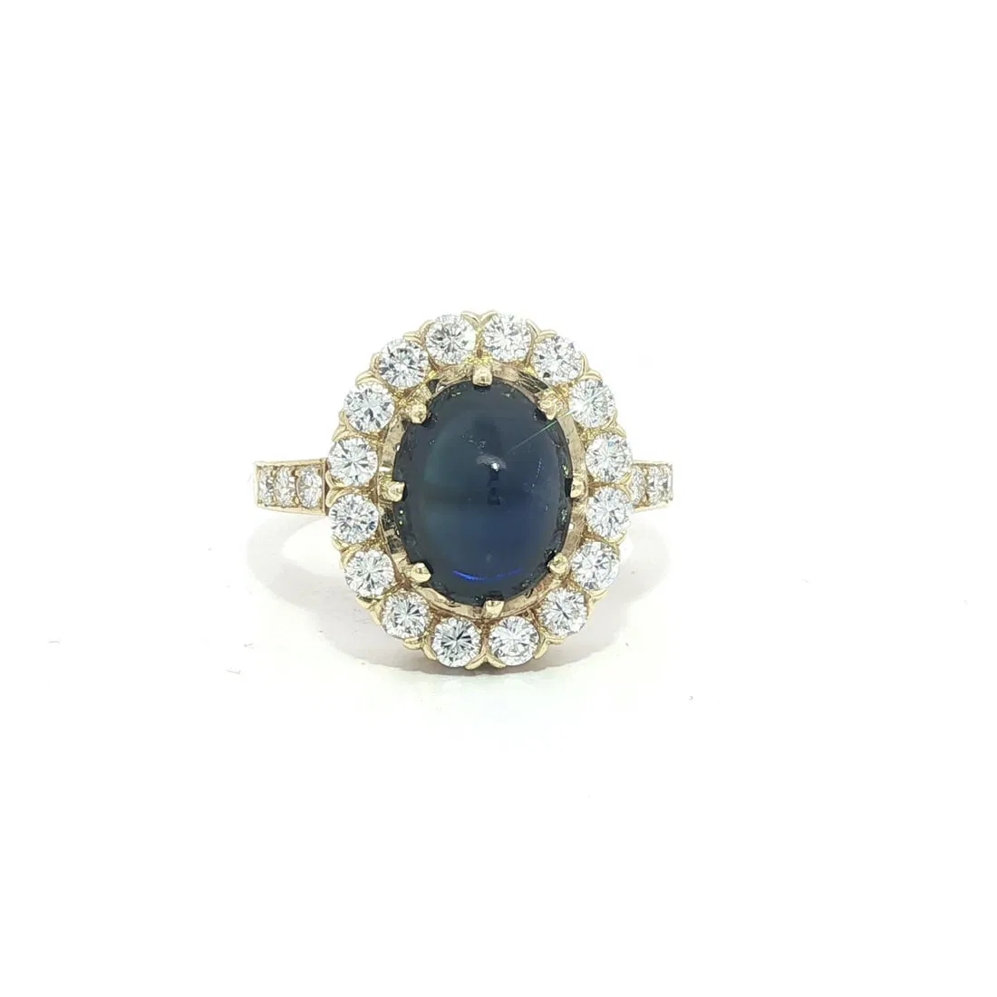 Vintage 14k Yellow Gold GIA No Heat Cabochon Sapphire Diamond Cocktail Ring