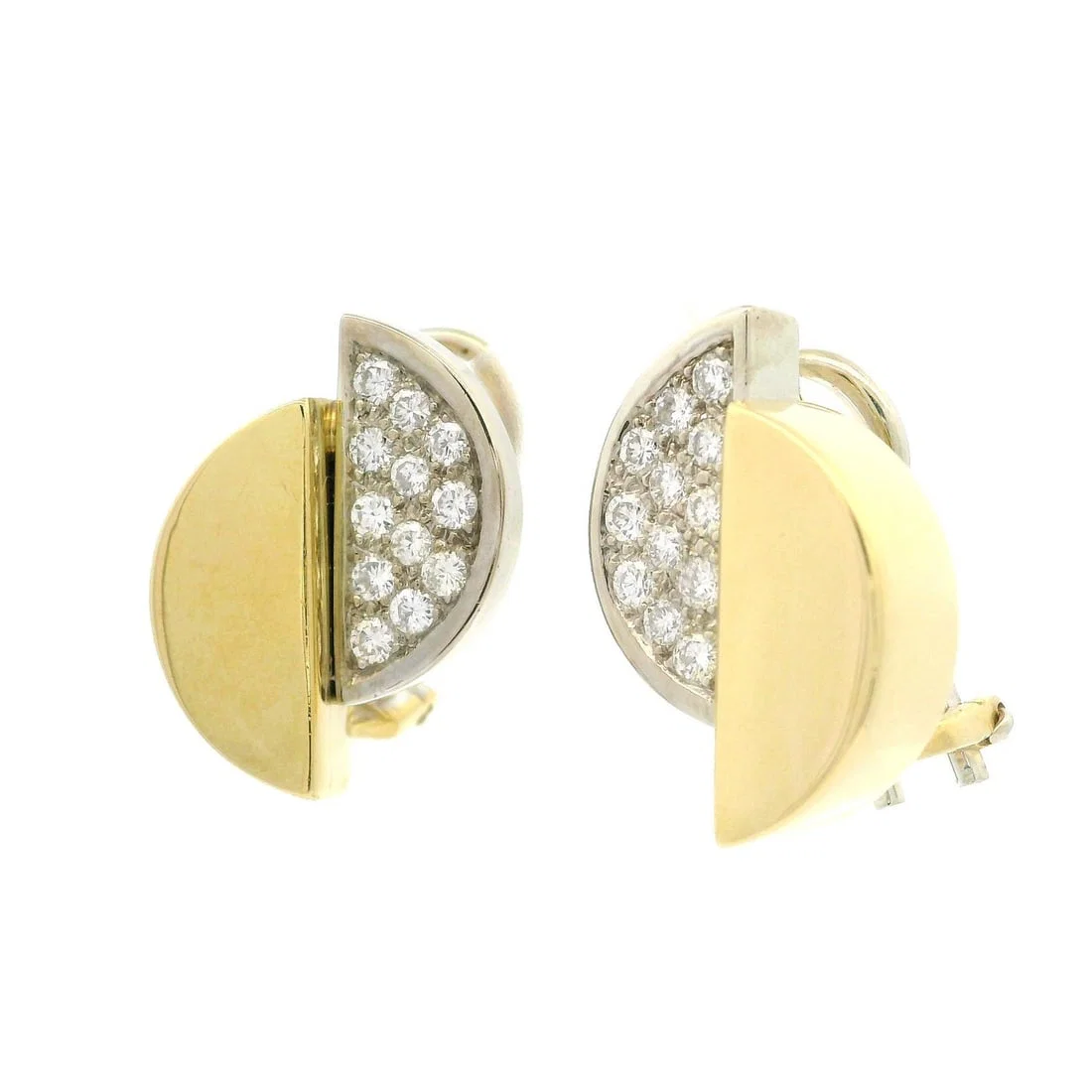 Vintage 18k Gold .65ct Diamond Ying Yang Omega Earrings
