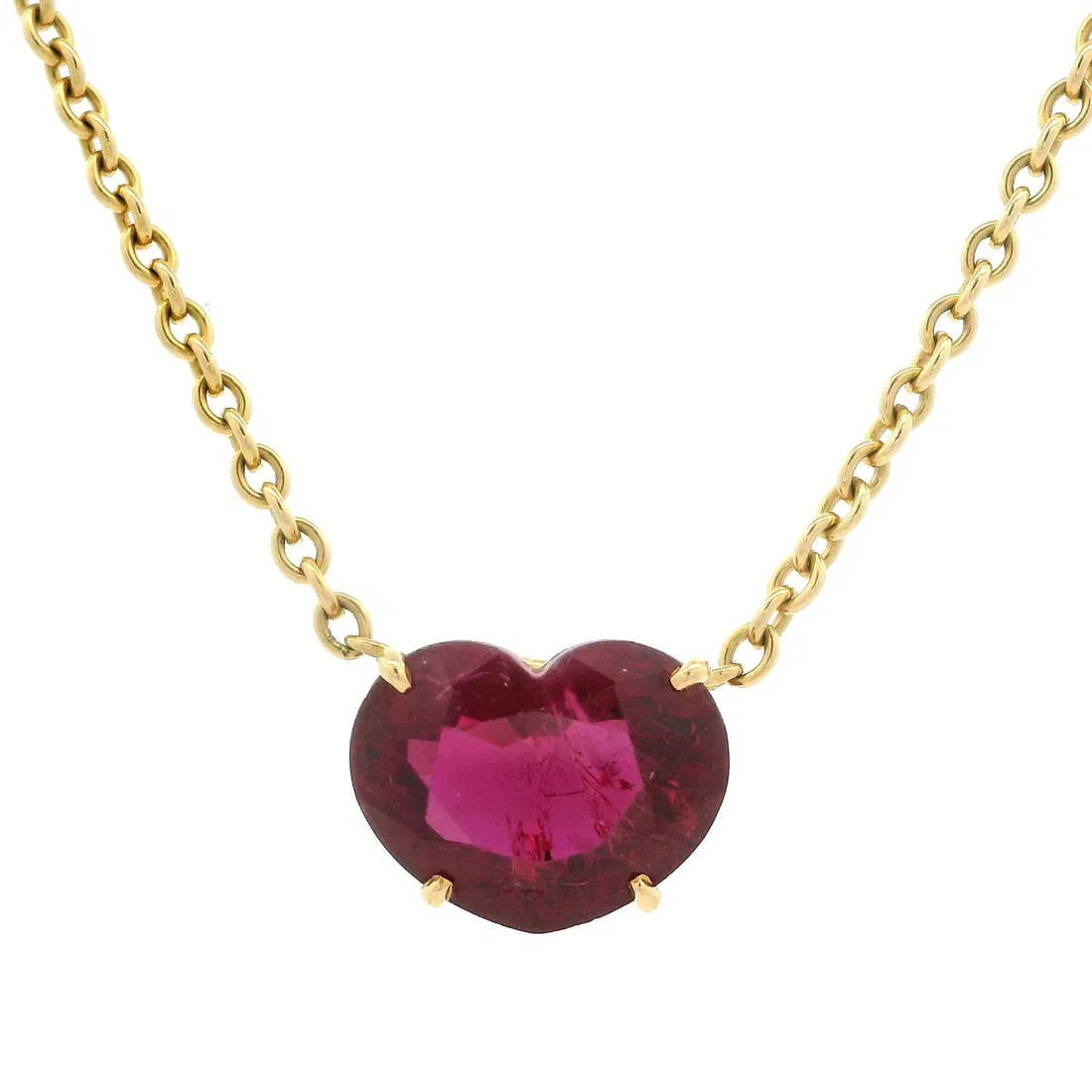 Vintage 18k Gold GIA Certified 3.75ct Heart Ruby Pendant Necklace 15"